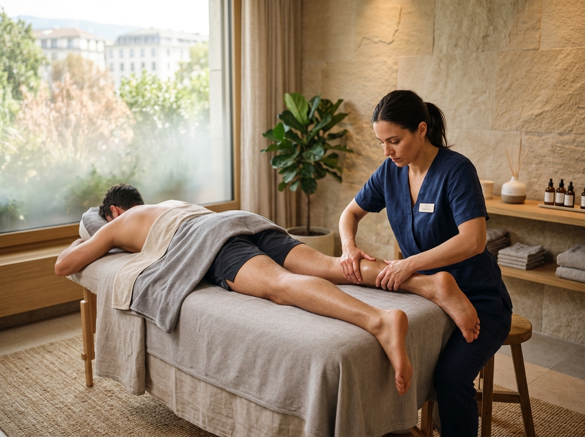 Séance de massage sportif axée sur la récupération musculaire dans un espace bien-être à Genève
